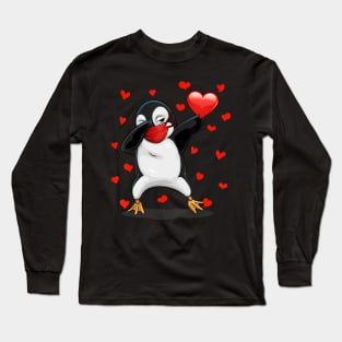 Dabbing Penguin Face Mask Dab Dance Valentine Gifts Boy Girl Long Sleeve T-Shirt